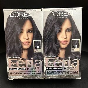 NEW 🆕 lot of two L'Oreal Feria Glam Grunge Hair Color 411 Dark Blue Brown
